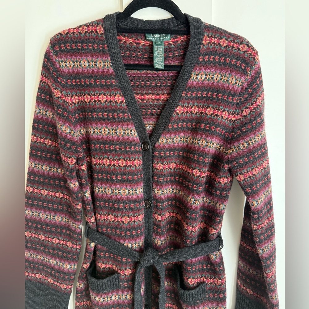 Lauren Ralph Lauren Wool Cardigan Sweater Car Coat Vintage Y2K Fair Isle Country - Picture 2 of 15